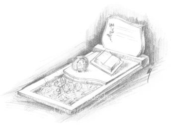 Schets eenvoudige grafsteen met boek
