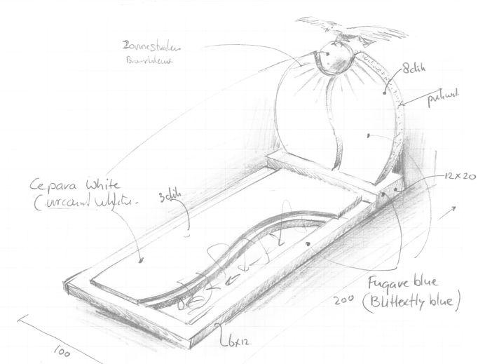 Schets exclusieve grafsteen met bronzen vogel foto 1