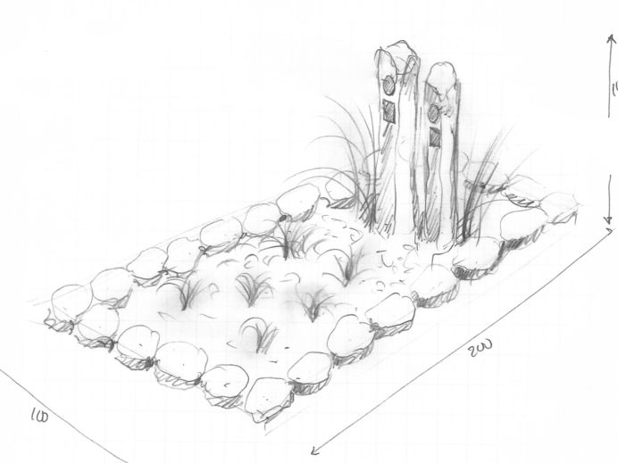 Schets grafmonument met ruwe zuilen foto 1