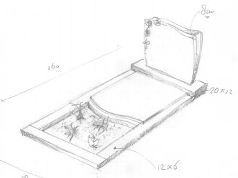 Schets grafsteen met gehakte rozen