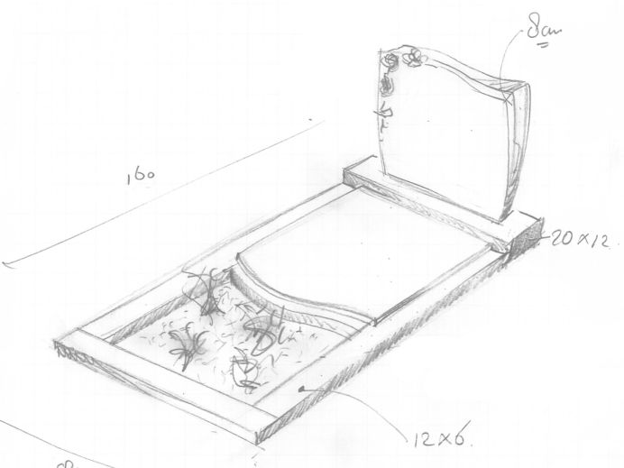 Schets grafsteen met gehakte rozen foto 1