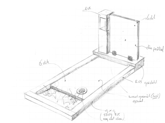 Schets grafsteen met glasplaat en RVS lantaarn foto 1
