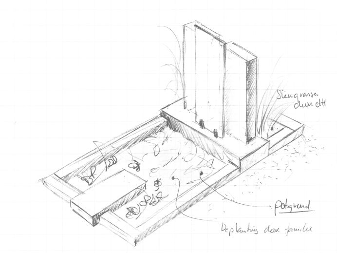 Schets grafsteen met glasplaat foto 1