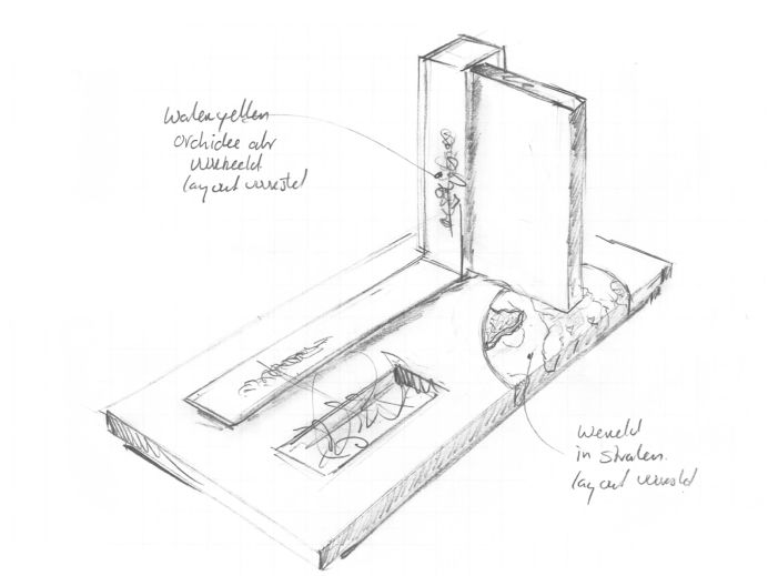 Schets grafsteen met RVS strip foto 1