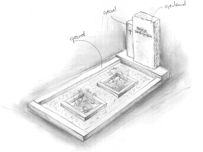 Schets grafsteen met twee bloemsparingen foto 1