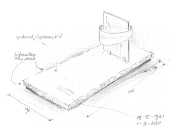 Schets grafzerk met glasplaat en RVS band