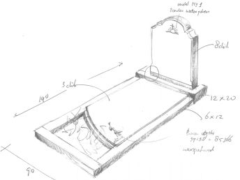 Schets klassieke grafsteen met bloemsparing