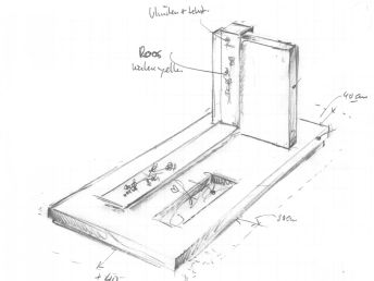 Schets moderne grafsteen met RVS strip