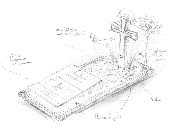 Schets monument met houten kruis en glasplaat foto 1