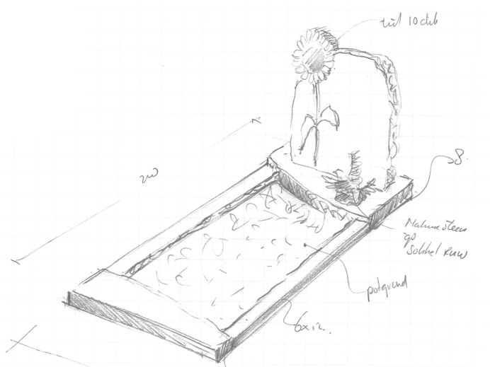 Schets ruw grafmonument met gehakte zonnebloem foto 1
