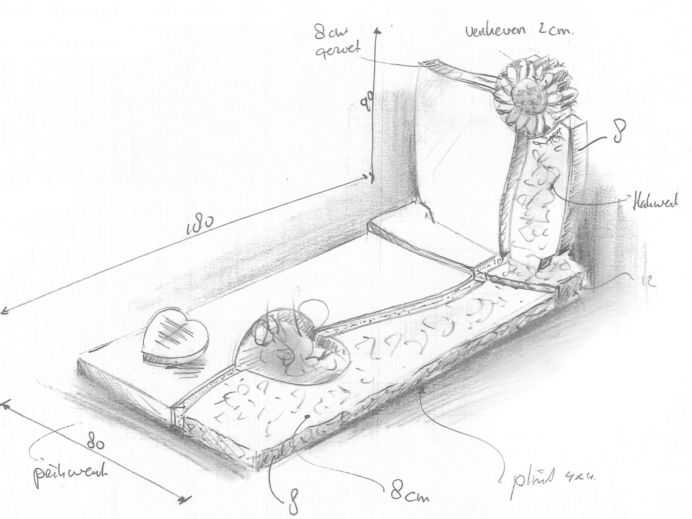 Schets ruwe grafsteen met gehakte zonnebloem foto 1