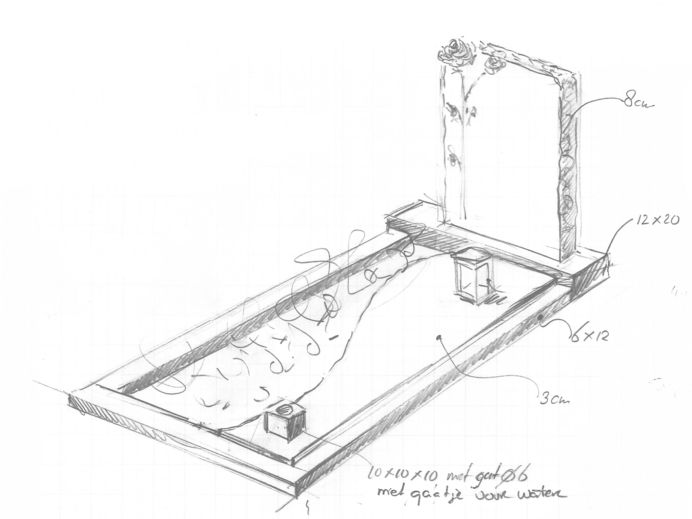 Schets ruwe grafsteen met uitgehakte rozen foto 1