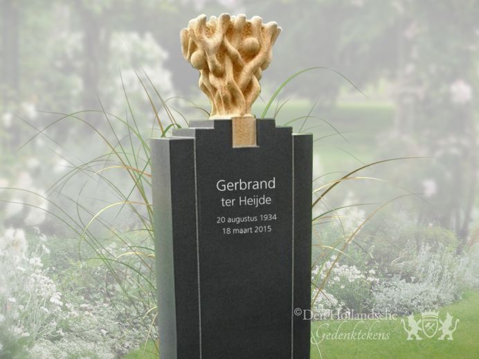 Staand grafmonument met bladgoud ornament foto 1