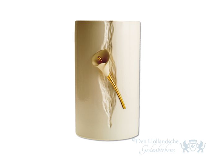 Beige keramische urn met lelie foto 1