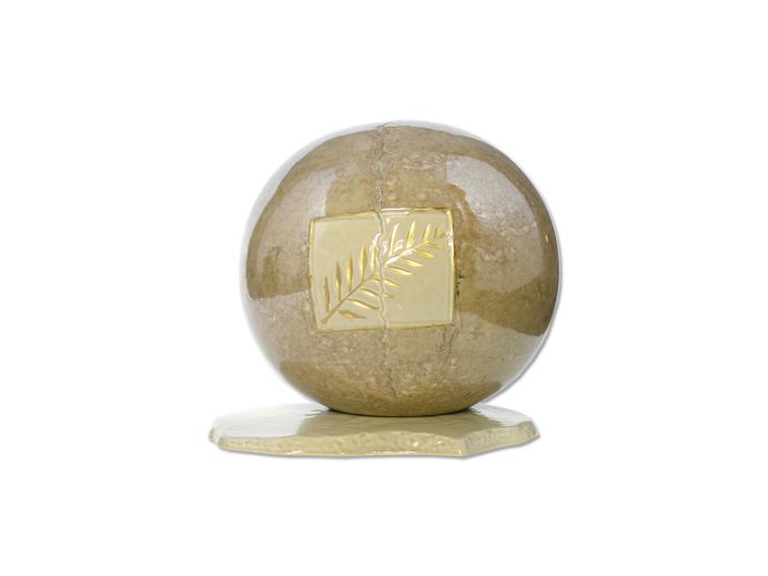 Beige urn van keramiek met blad foto 1