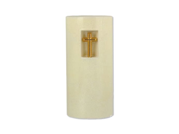 Beige urn van keramiek met kruis foto 1