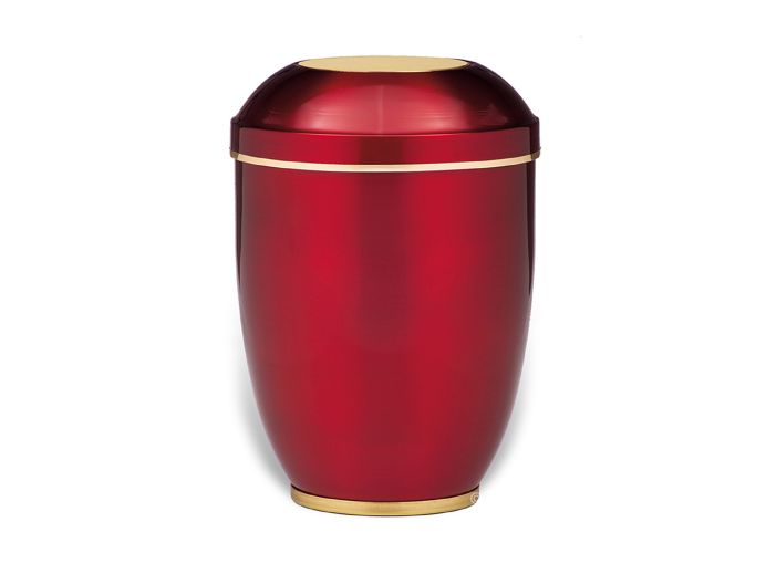 Bordeauxrode aluminium urn met gouden randje foto 1