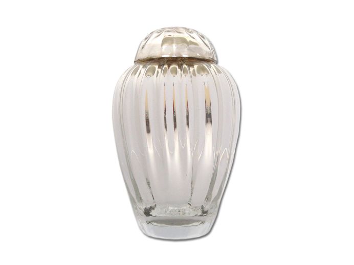 Glazen urn met witte decoratie foto 1