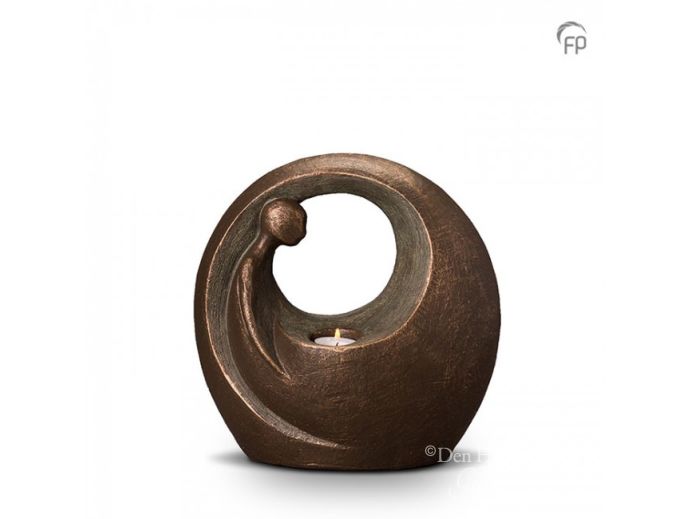 Keramische kaarshouder urn met bronzen afwerking | 3L foto 1