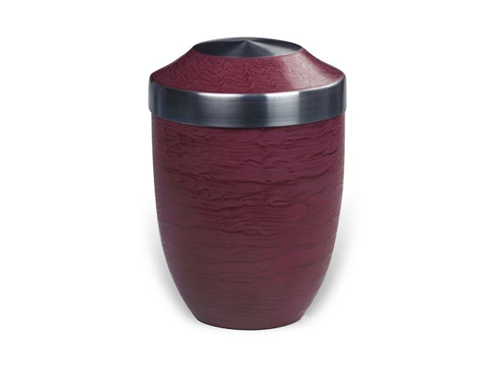 Rode aluminium urn met reliëf foto 1