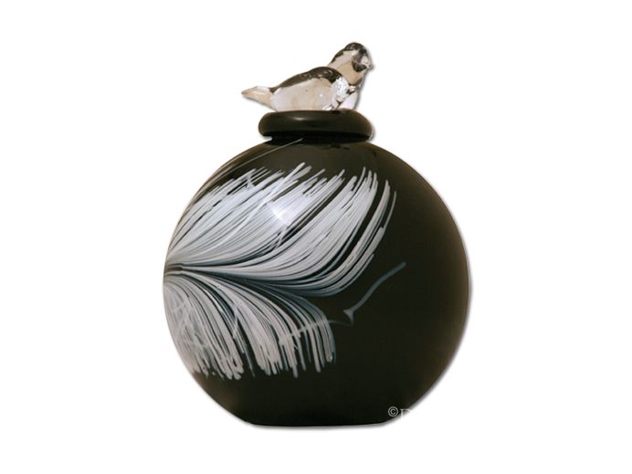 Ronde glazen urn met vogel foto 1