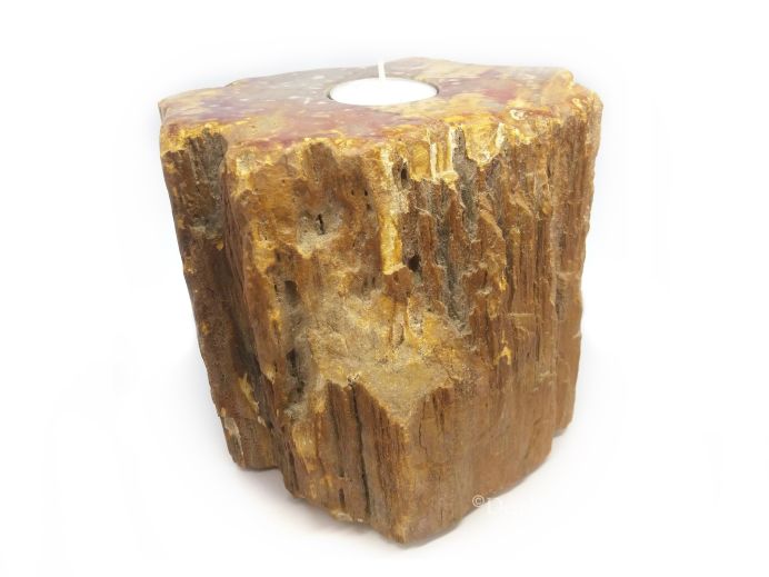 Urn met waxinelichthouder van versteend hout - 3837 foto 1