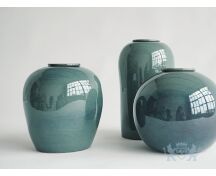 VERNO – handgemaakte urn in groen & blauw keramiek foto 1