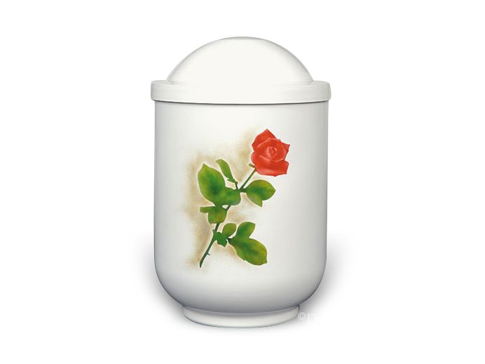 Witte aluminium urn met afbeelding van roos foto 1
