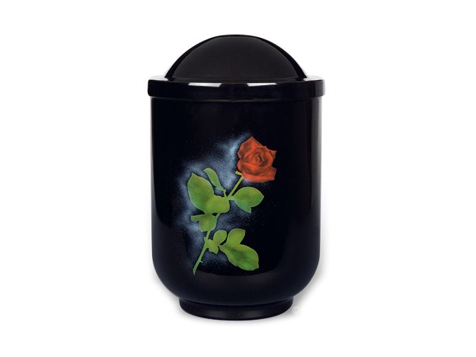 Zwarte aluminium urn met afbeelding van roos foto 1