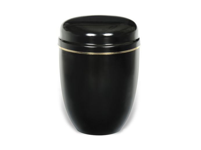 Zwarte aluminium urn met gouden randje foto 1