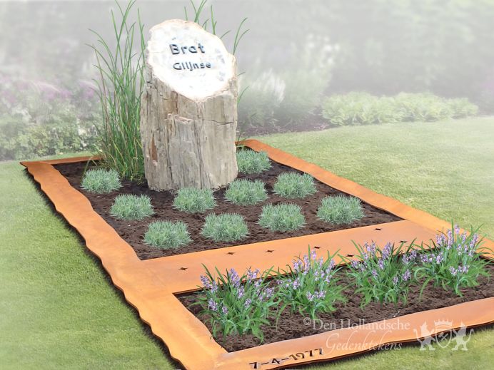 Versteend hout cortenstaal grafmonument foto 1
