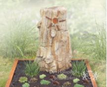 Versteend hout met cortenstaal grafmonument foto 3