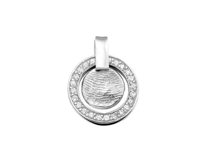 Vingerafdruk gegoten in zilver en afgewerkt met zirkonia rand foto 1