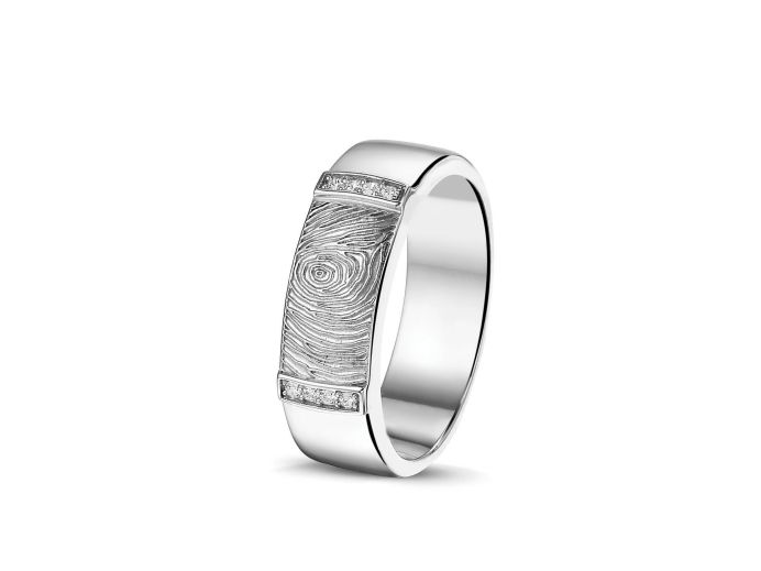 Wit gouden ring met vingerafdruk en diamanten foto 1